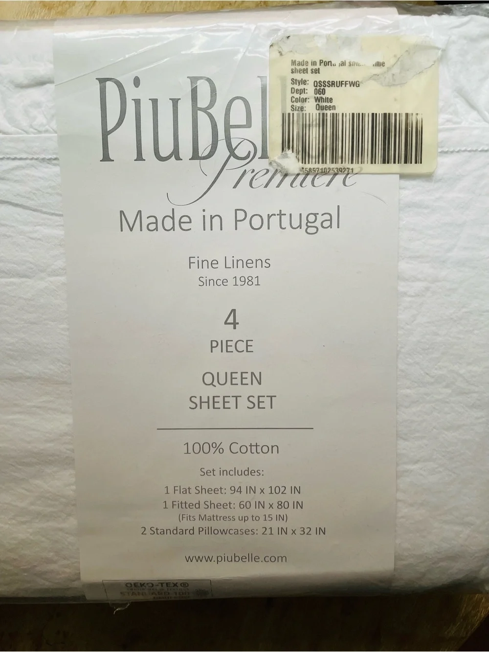 NWT PiuBelle Washed Percale Cotton 4Piece Queen Sheet Set Ruffled Shabby Cottage